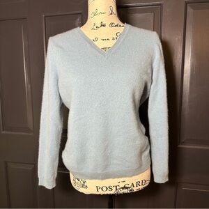 Charter Club Cashmere Sweater Women L Blue Aqua V Neck Long Sleeve Knit(O)